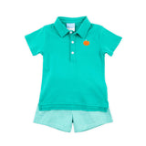 Pumpkin Green Gingham Polo Short Set