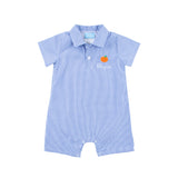 Pumpkin Blue Micro Plaid Polo Romper