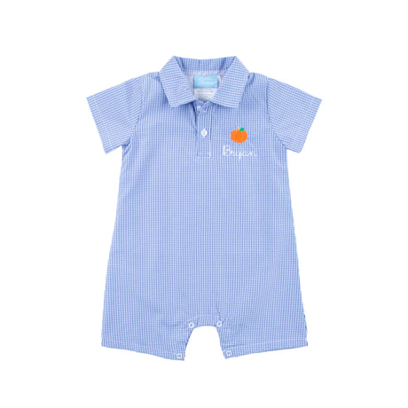Pumpkin Blue Micro Plaid Polo Romper