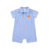 Pumpkin Blue Micro Plaid Polo Romper