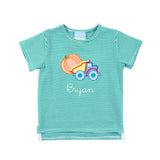 Pumpkin Dump Truck Green Stripe Short Sleeve Shirt
