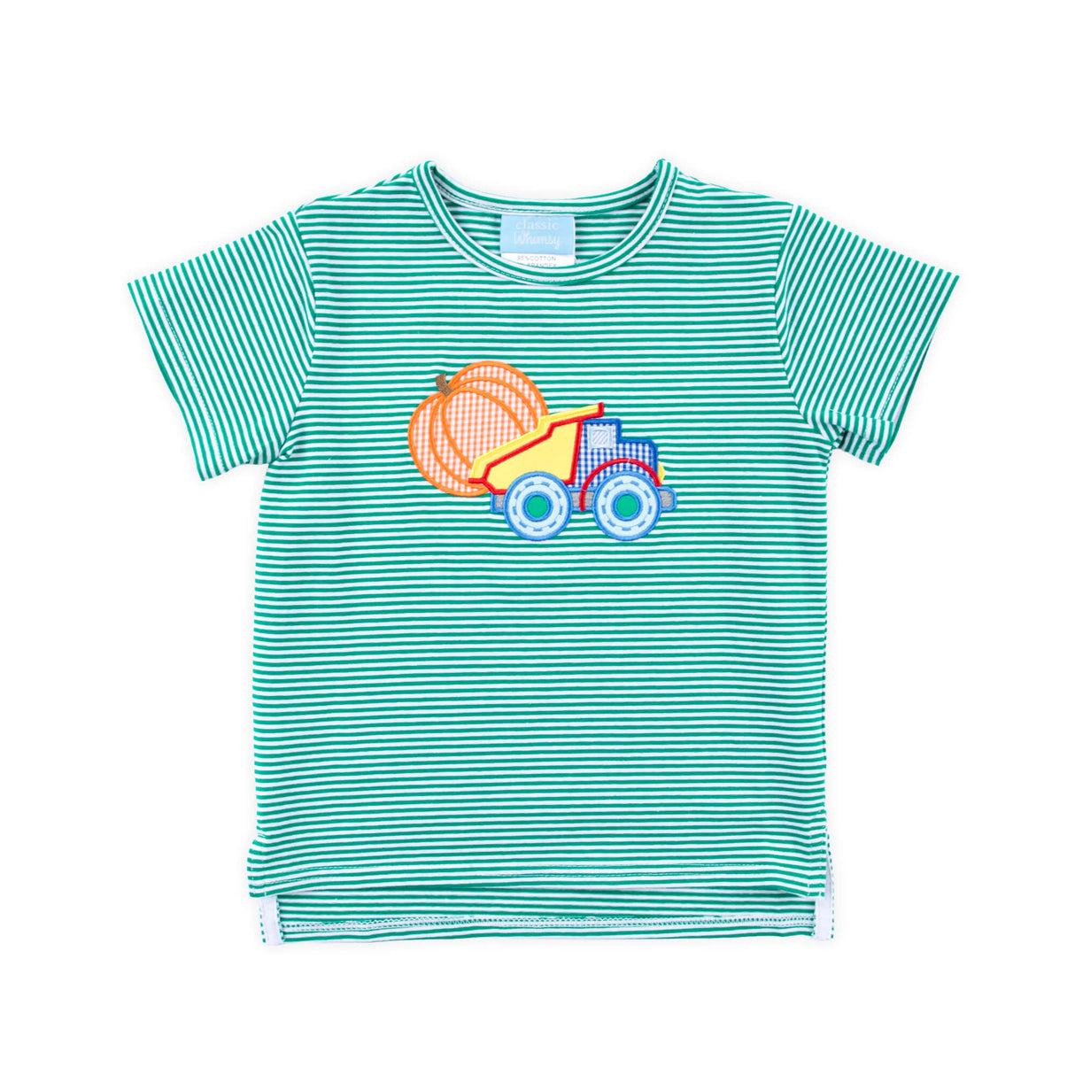 Pumpkin Dump Truck Green Stripe Short Sleeve Shirt