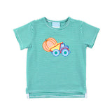 Pumpkin Dump Truck Green Stripe Short Sleeve Shirt