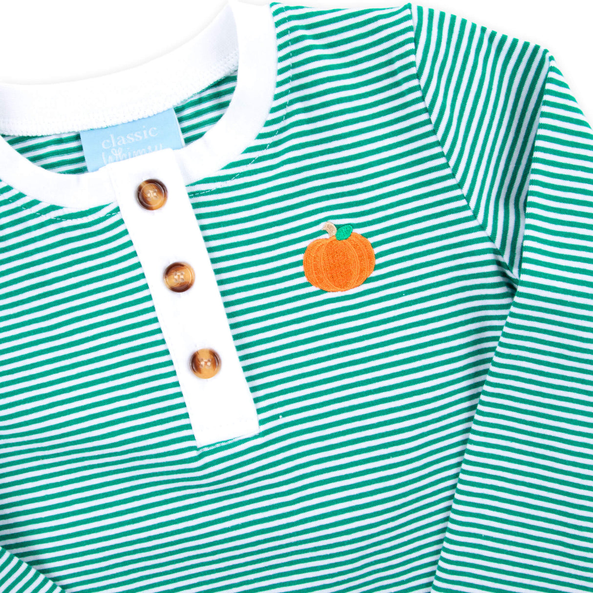 Pumpkin Green Stripe Long Sleeve Henley Shirt