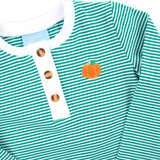 Pumpkin Green Stripe Long Sleeve Henley Shirt