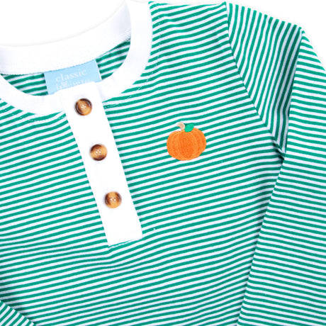 Pumpkin Green Stripe Long Sleeve Henley Shirt
