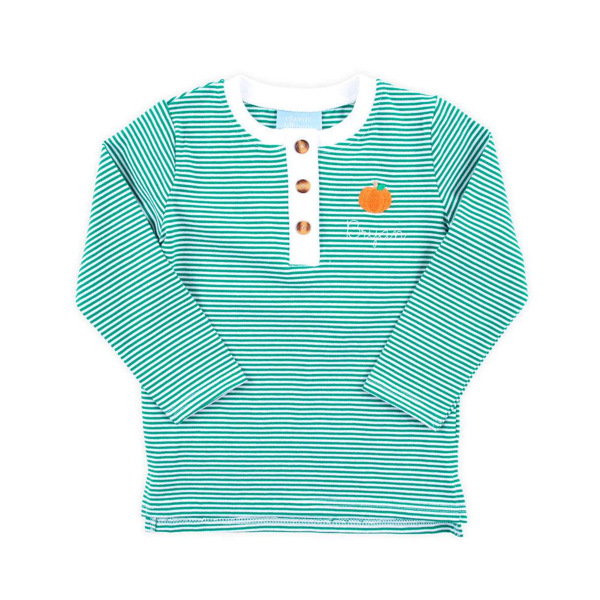 Pumpkin Green Stripe Long Sleeve Henley Shirt