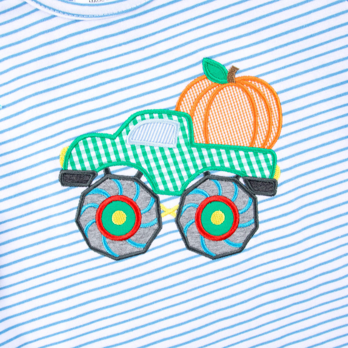 Pumpkin Truck Blue Stripe Short Sleeve Shirt