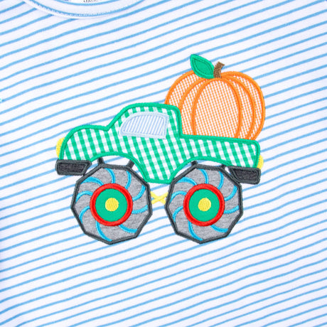 Pumpkin Truck Blue Stripe Short Sleeve Shirt