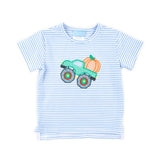 Pumpkin Truck Blue Stripe Short Sleeve Shirt