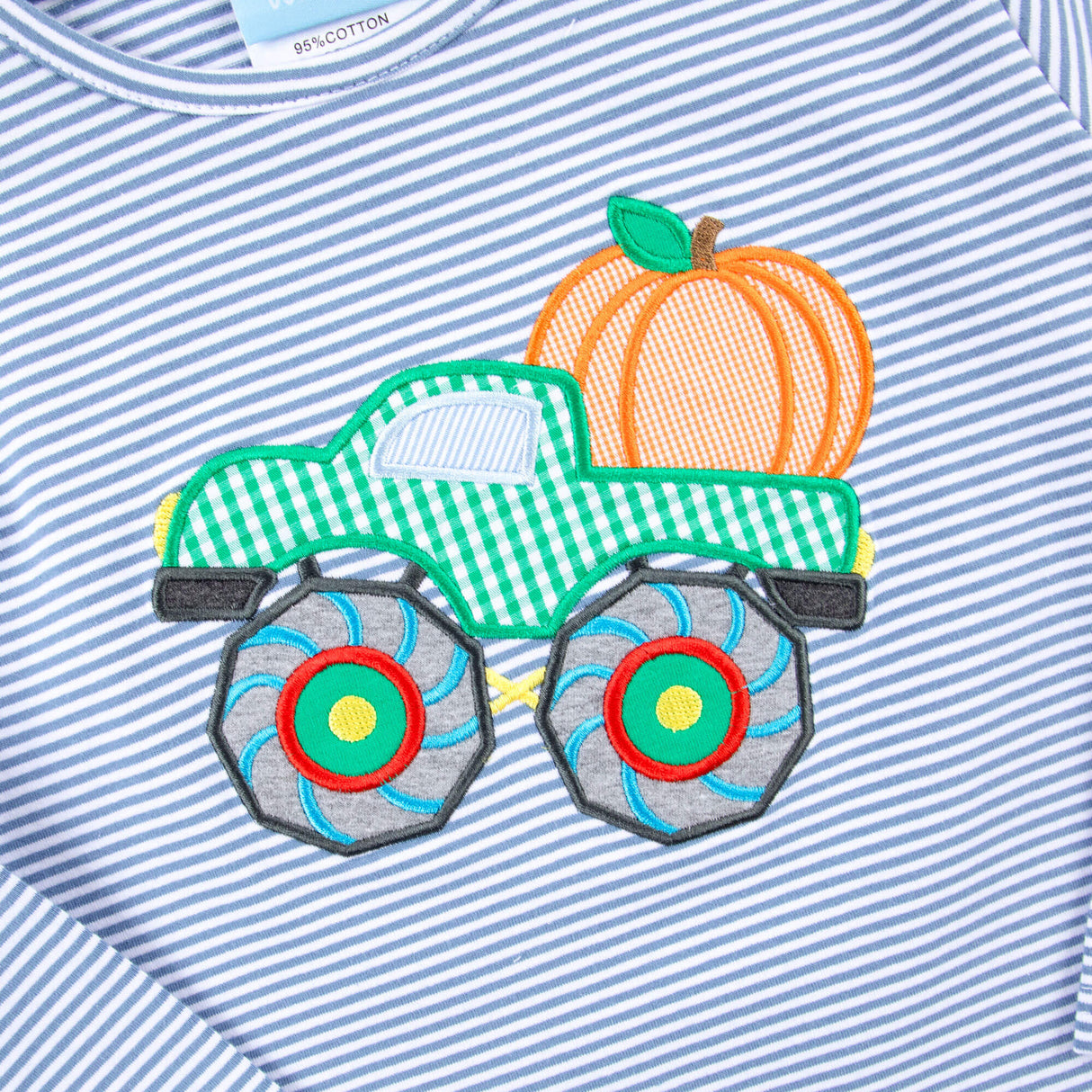 Pumpkin Truck Blue Stripe Long Sleeve Shirt