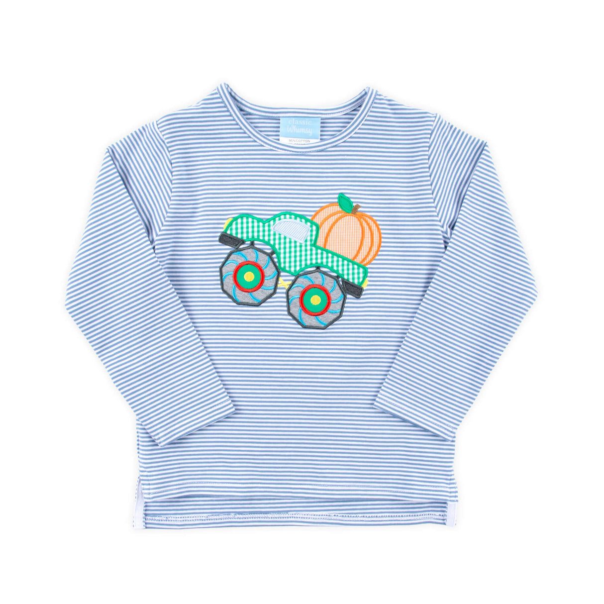 Pumpkin Truck Blue Stripe Long Sleeve Shirt