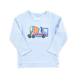 Construction Truck Blue Stripe Long Sleeve Shirt