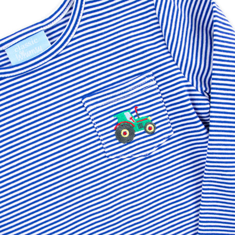 Tractor Royal Blue Stripe Long Sleeve Pocket Shirt