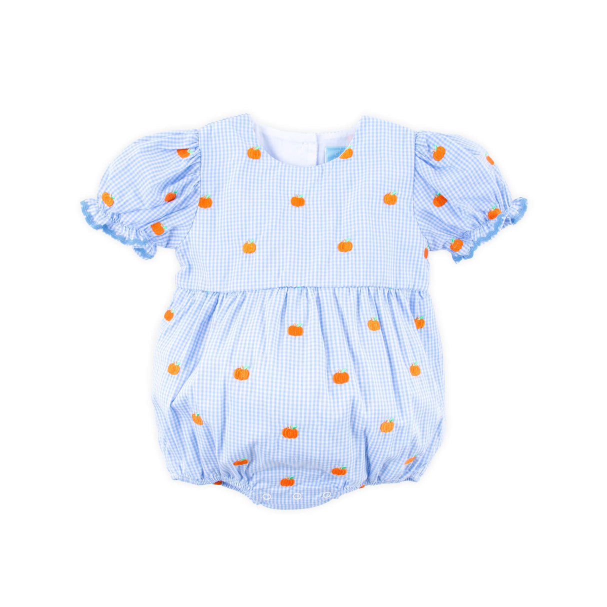 Pumpkin Schiffli Light Blue Gingham Bubble
