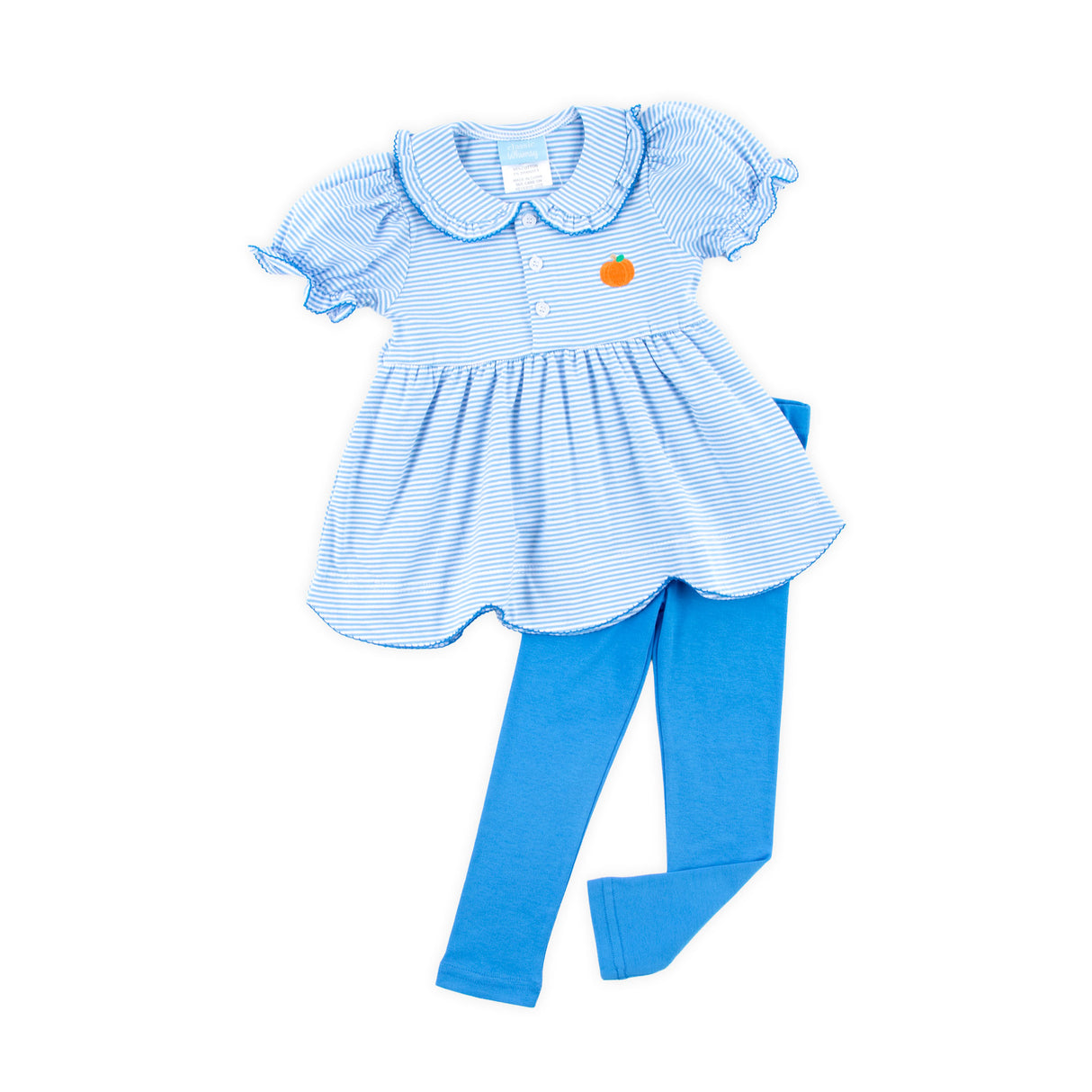 Pumpkin Embroidered Light Blue Stripe Ruth Legging Set