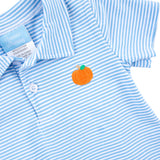 Pumpkin Embroidered Blue Stripe Polo Romper