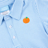 Pumpkin Embroidered Blue Stripe Polo