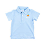 Pumpkin Embroidered Blue Stripe Polo