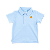 Pumpkin Embroidered Blue Stripe Polo