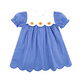Adorable Pumpkin Royal Blue Windowpane Amelia Dress
