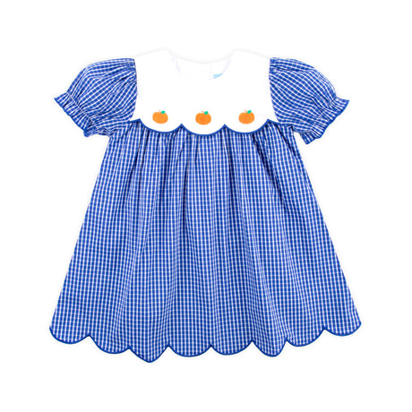 Adorable Pumpkin Royal Blue Windowpane Amelia Dress