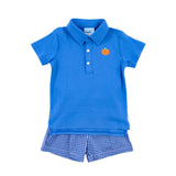 Adorable Pumpkin Royal Blue Windowpane Polo Short Set