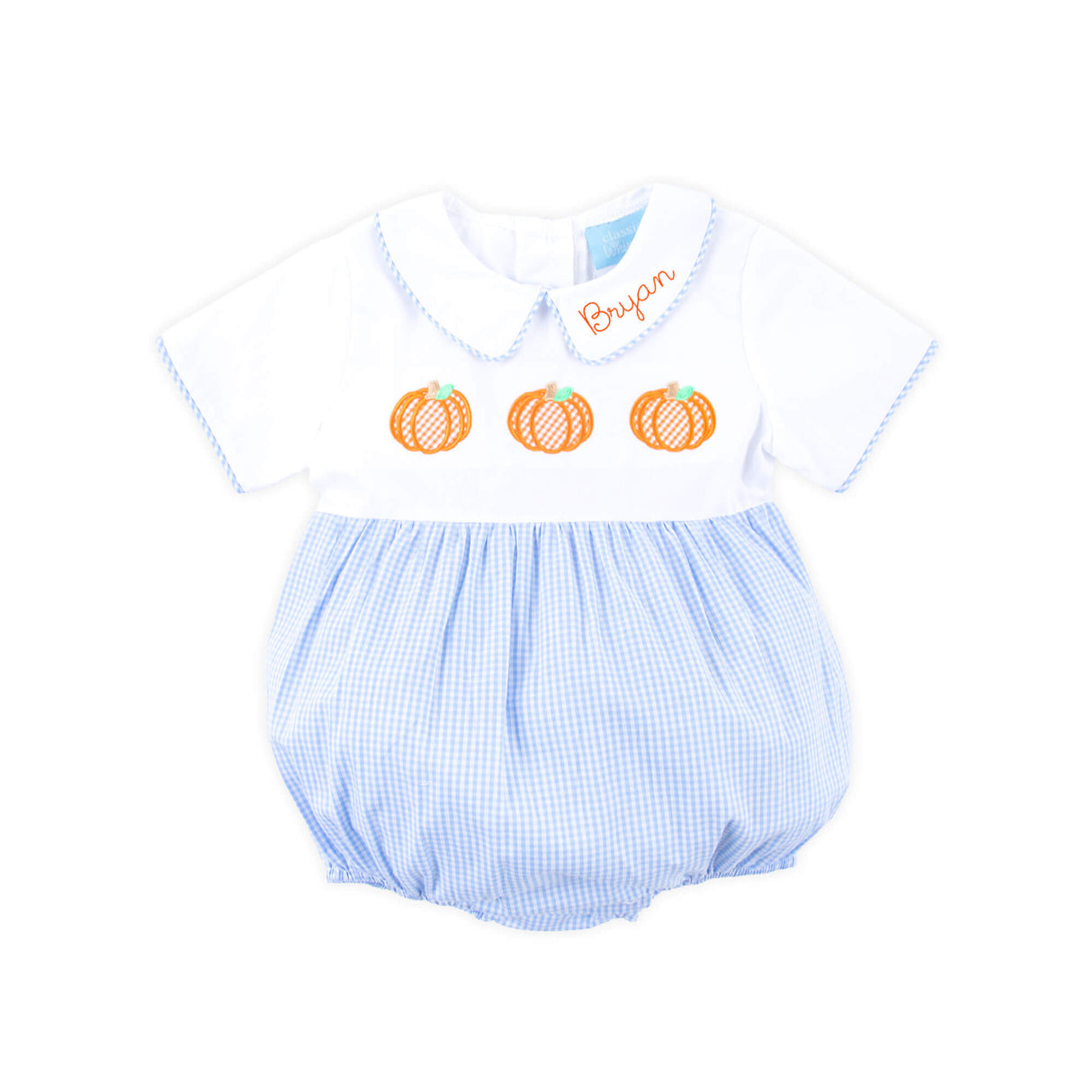 Pumpkin Trio Blue Gingham Bubble