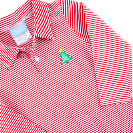 Christmas Tree Red Stripe Polo Romper