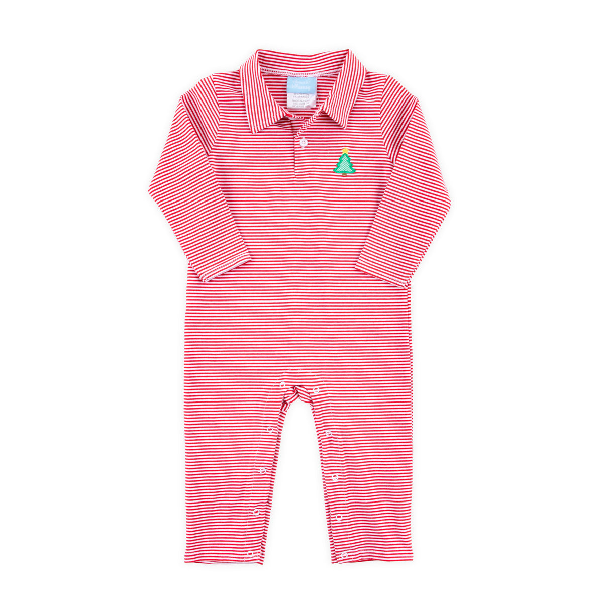 Christmas Tree Red Stripe Polo Romper