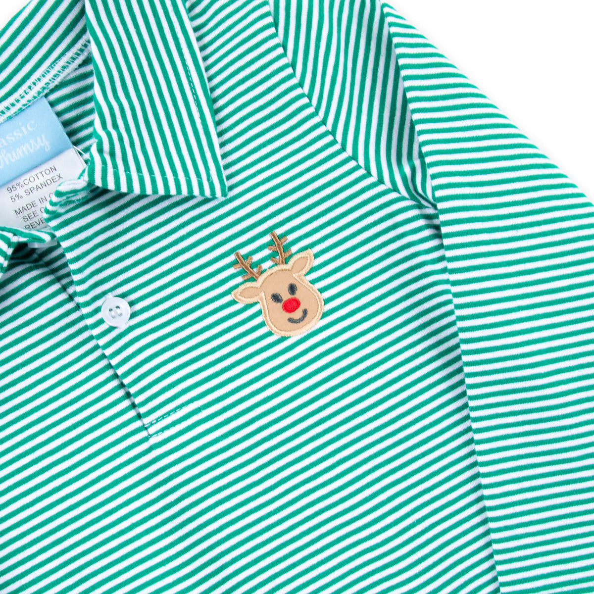 Reindeer Green Stripe Polo Romper
