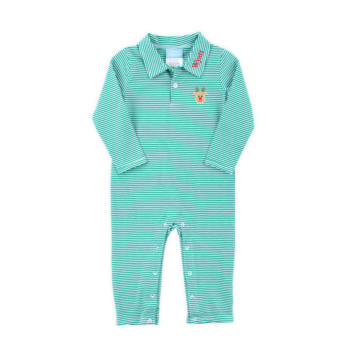 Reindeer Green Stripe Polo Romper