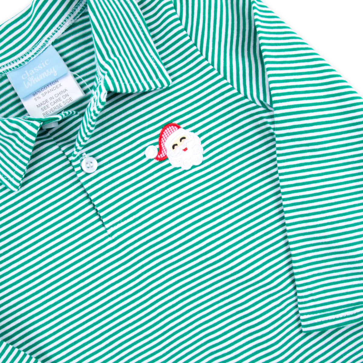 Happy Santa Green Stripe Polo Romper