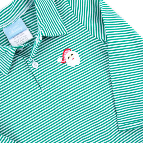 Happy Santa Green Stripe Polo Romper