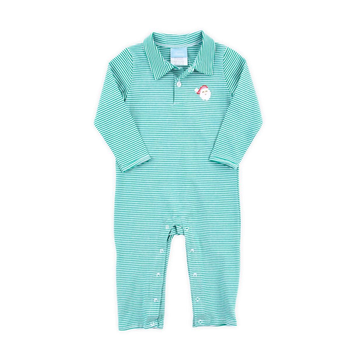 Happy Santa Green Stripe Polo Romper