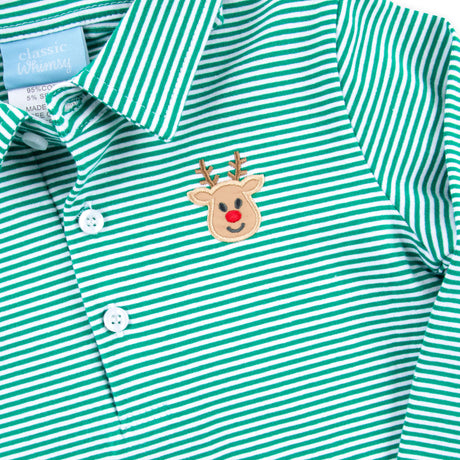 Reindeer Green Stripe Long Sleeve Polo Shirt