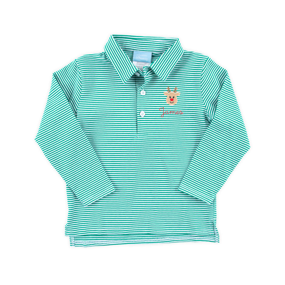 Reindeer Green Stripe Long Sleeve Polo Shirt