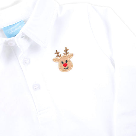 Reindeer White Long Sleeve Polo Shirt