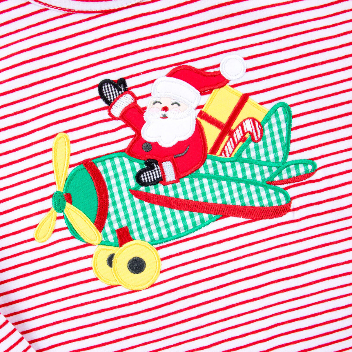 Santa's Airplane Red Stripe Long Sleeve Shirt