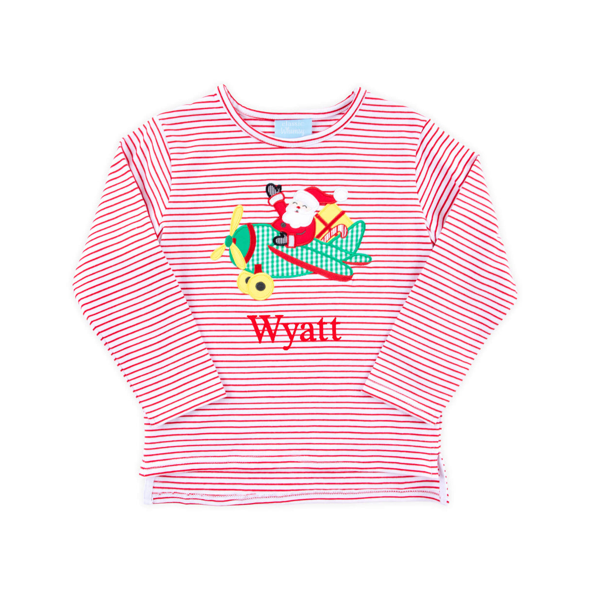 Santa's Airplane Red Stripe Long Sleeve Shirt