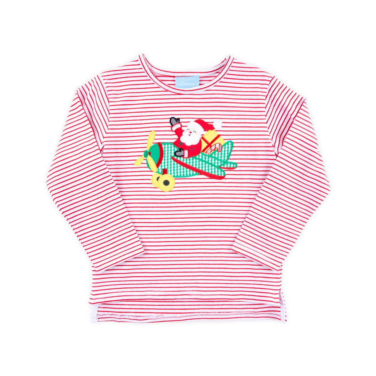 Santa's Airplane Red Stripe Long Sleeve Shirt