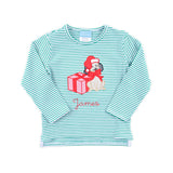 Christmas Puppy Green Stripe Long Sleeve Shirt