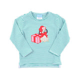 Christmas Puppy Green Stripe Long Sleeve Shirt