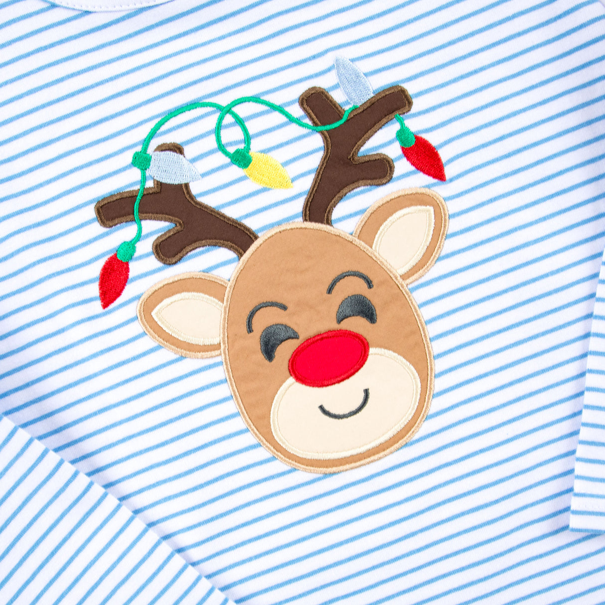 Reindeer Lights Blue Stripe Long Sleeve Shirt