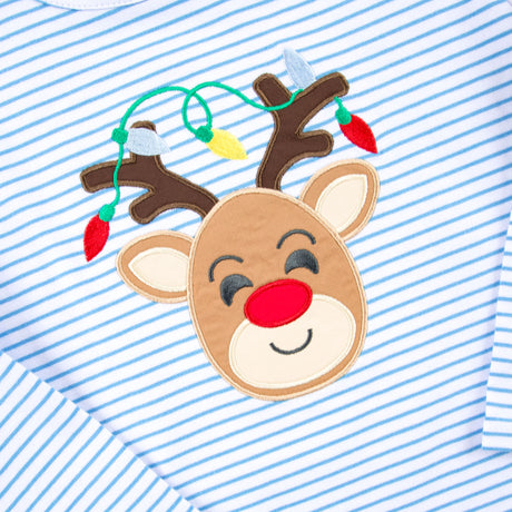 Reindeer Lights Blue Stripe Long Sleeve Shirt