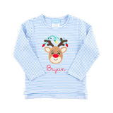 Reindeer Lights Blue Stripe Long Sleeve Shirt