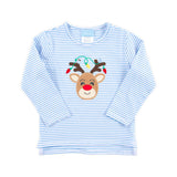 Reindeer Lights Blue Stripe Long Sleeve Shirt