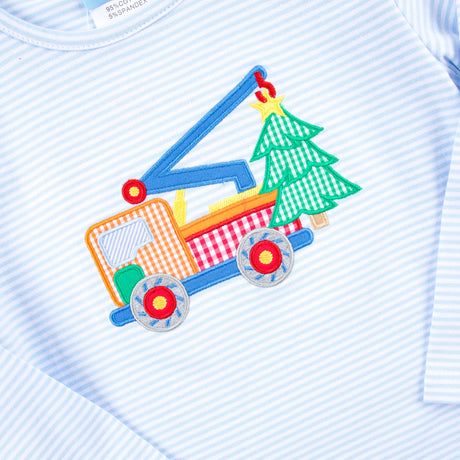 Christmas Crane Light Blue Stripe Long Sleeve Shirt