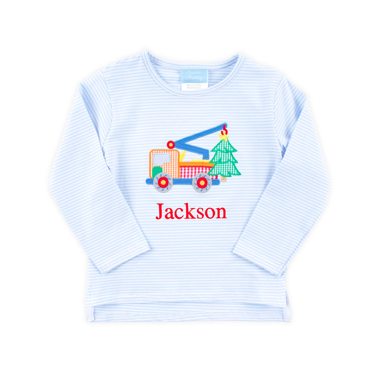 Christmas Crane Light Blue Stripe Long Sleeve Shirt