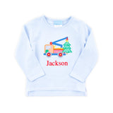 Christmas Crane Light Blue Stripe Long Sleeve Shirt